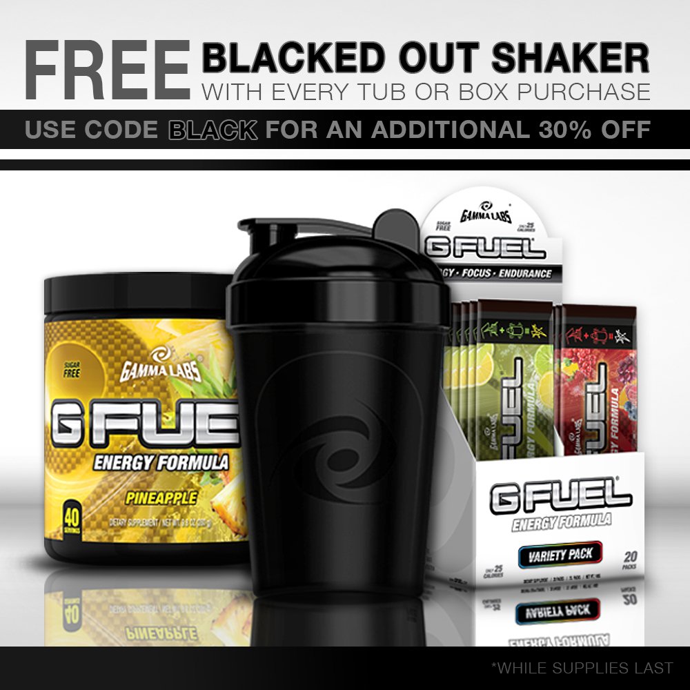 EsportsNation's tweet image. 30% off @GFuelEnergy this week for Black Friday. Use code "BLACK" on GFUEL.com