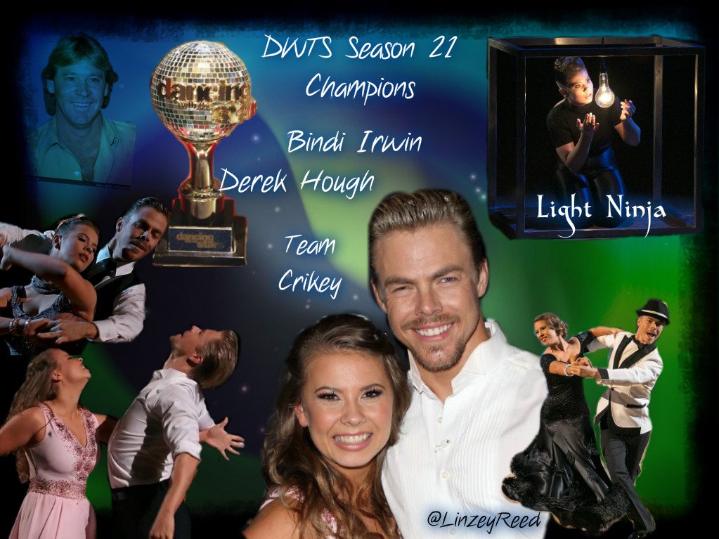 LinzeyReed's tweet photo. Champions of #DWTS are @BindiIrwin @DerekHough Congratulations #TeamCrikey #DWTS21 #LightNinja #TheLegendWins6th_MBT https://t.co/uuztiX9v49