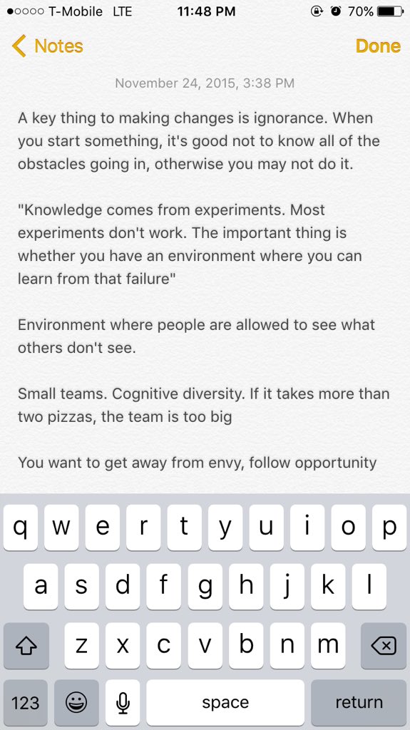 jdevillasee's tweet photo. It's only (semi)appropriate to take notes on your phone at a Tech conference. Thanks Steve @Forbes ! #30under30bound https://t.co/wAtSjnD0Pk