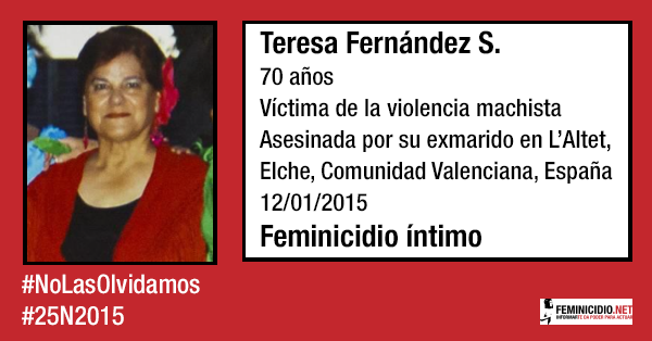 feminicidio's tweet photo. En memoria de las mujeres asesinadas por #ViolenciaMachista,España,2015 #NoLasOlvidamos #25N https://t.co/O3IfNltVU5 https://t.co/sT35WgNRsb