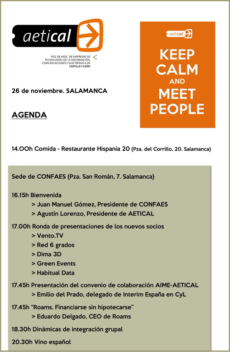 AETICAL's tweet photo. #KeepCalmMeetPeople y ven a conocer a @red6grados y mucho más! @AesticSalamanca @confaes https://t.co/yvuGCu9ADQ https://t.co/TLPuQPojU3