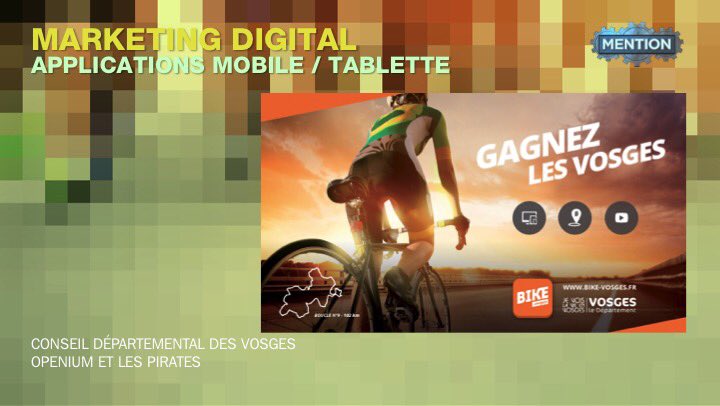 L'app "Bike.Vosges" reçoit une Mention ! Bravo le Conseil Dépt. des Vosges et <a href="/openium/">Openium</a> <a href="/agencepirates/">Agence Les Pirates</a>. #gpstrat