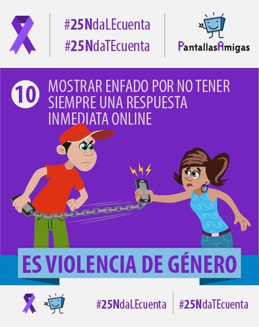 PantallasAmigas's tweet photo. Mostrar enfado por no tener siempre una respuesta inmediata online es violencia de género #25N #25NdaLEcuenta https://t.co/G28Bryqrm0