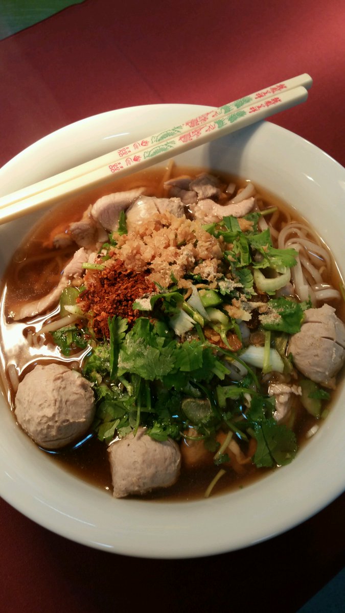 Lunchtime special. Warming Thai Noodle Soup with meatballs - defence against those winter blues