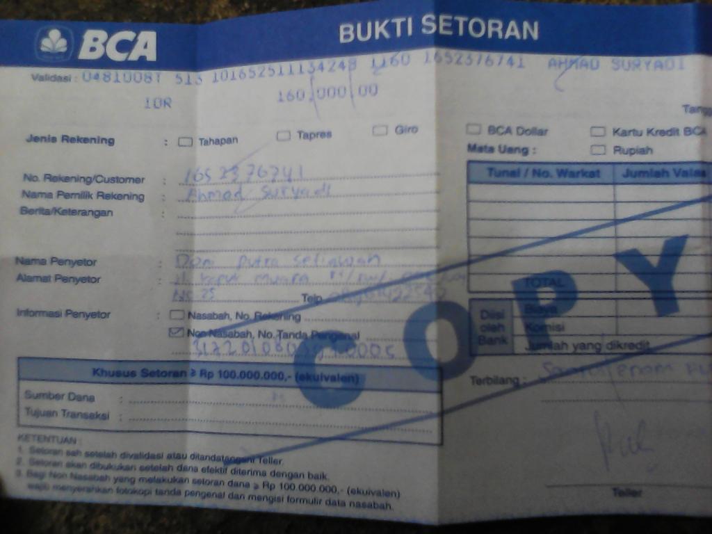 doniqitink's tweet photo. @Suryadi_Jak bang nih bukti traansfer 4 tiket 160ribu , atas nama saya Doni Putra Setiawan . https://t.co/J99Ku2viHK