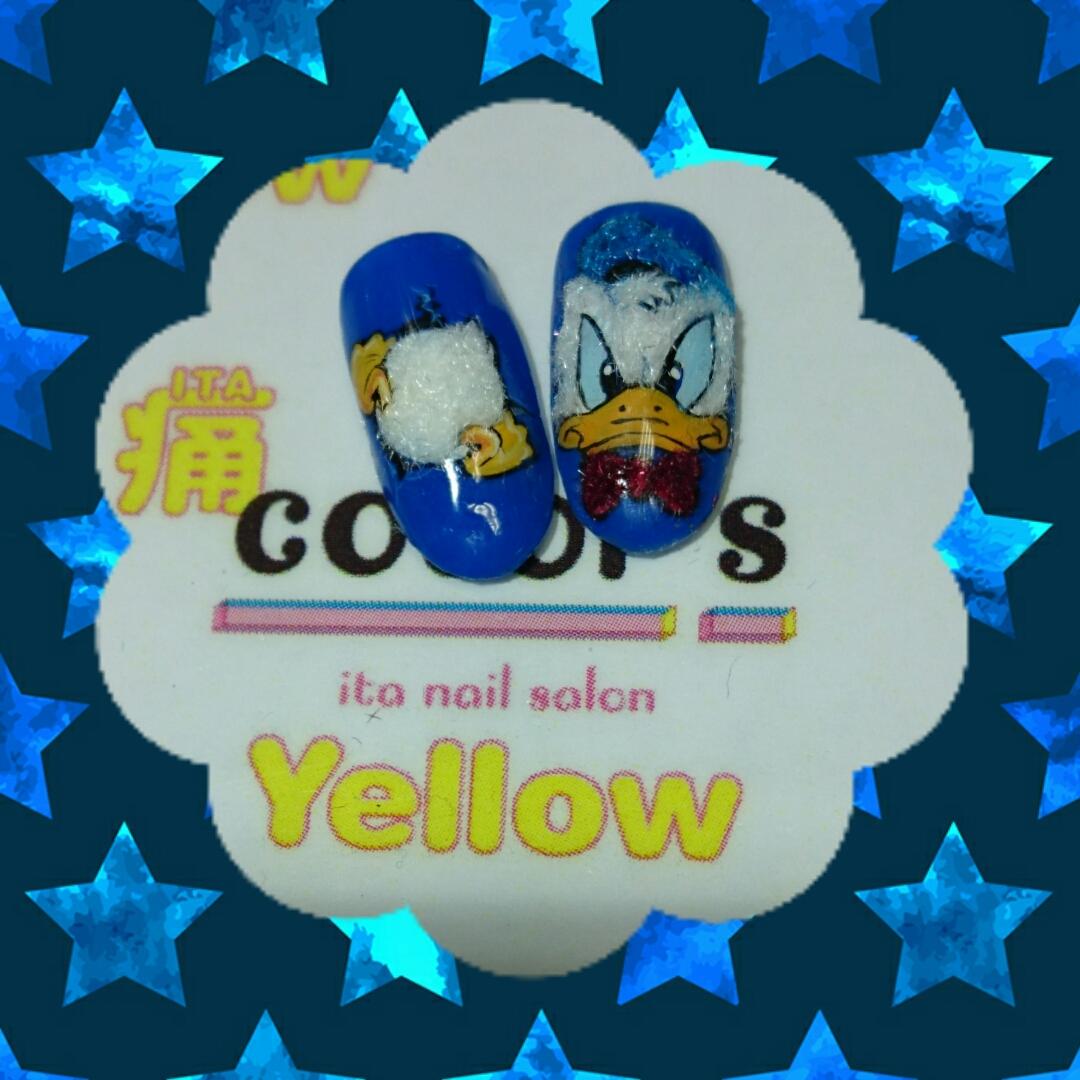 Color Sタカハシミワ お客様リクエスト ドナルドダック痛ネイル ベルベットでモフモフで可愛いです T Co 5j6oqkshct