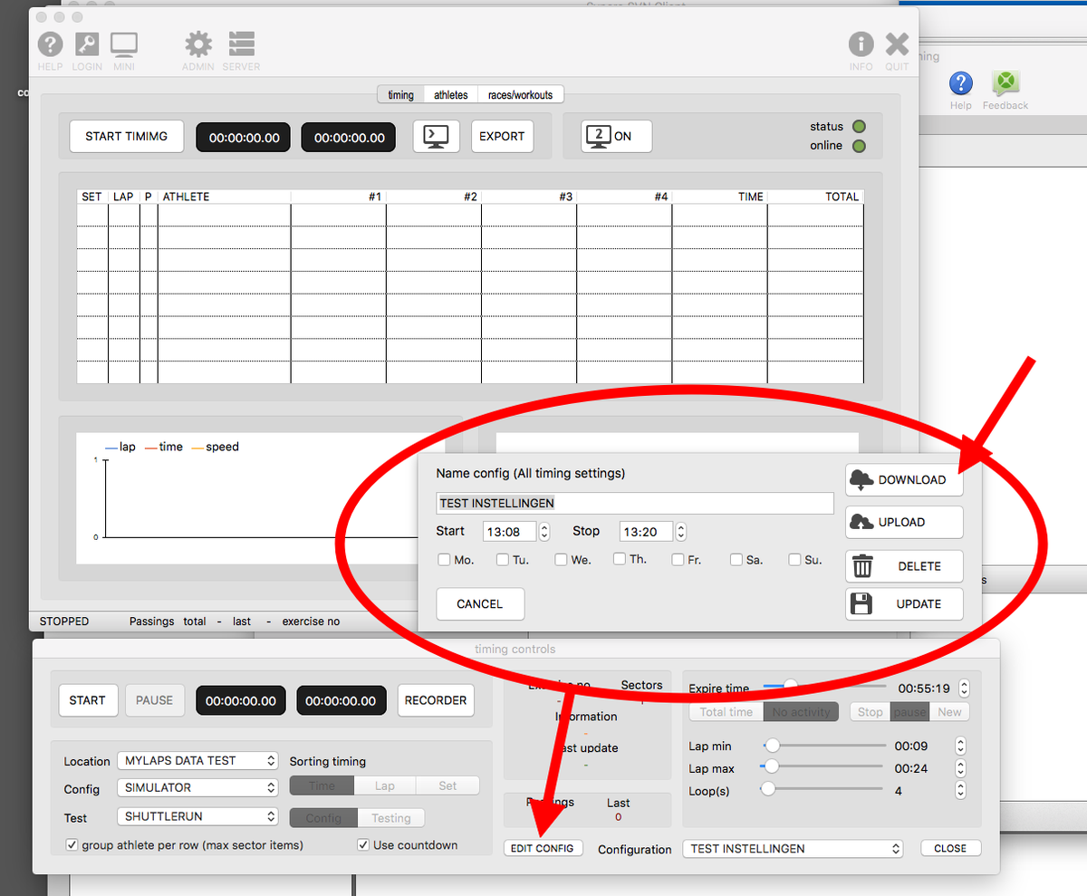 building last step for first release coachtiming, sync config per mylaps or automated timing circuit into the cloud