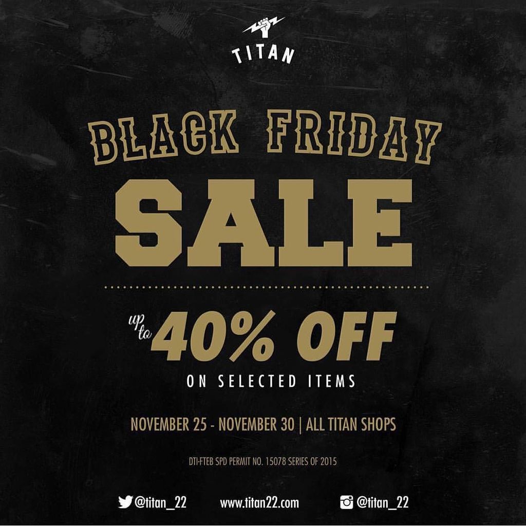 kickspotting's tweet photo. Black Friday Sale starts today! Up to 40% off at your favorite @titan_22 stores. #titan #kicksonsale #blackfriday #… https://t.co/yNk9QAPhtC