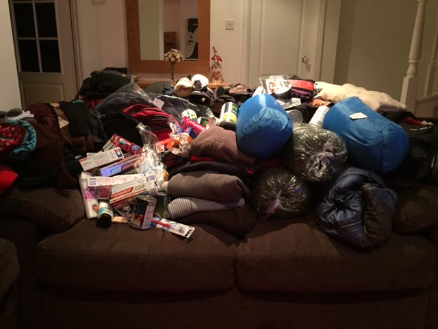 ripplplatform's tweet photo. We're getting involved in #TheRucksackProject to help the homeless this Christmas... The goods are piling up! https://t.co/z6akAyULZ1