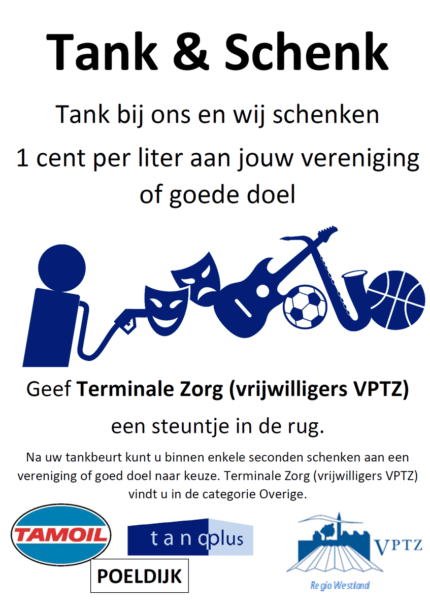 Tanqplus's tweet image. U kunt na uw tankbeurt bij Tamoil Poeldijk nu ook gratis schenken aan de Terminale Zorg Vrijwilligers #VPTZ Westland
