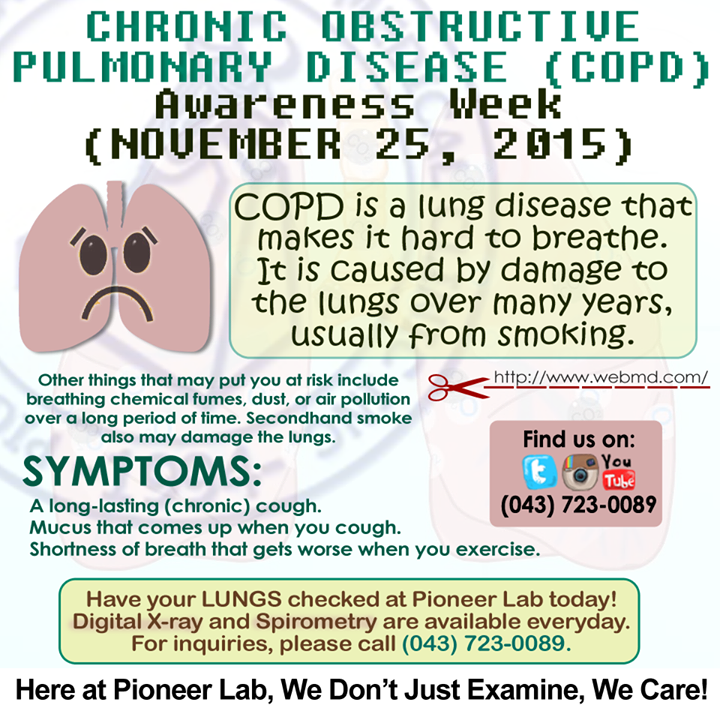 PioneerLab's tweet photo. COPD Week! (Y) :)
#PioneerClinicalLaboratoryandMedicalClinicInc #PCLMCI #PioneerLabPH #COPD #AwarenessWeek #Facts https://t.co/QTHvnPUpCb