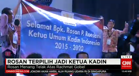 Menang telak 102 dari 129 suara, Rosan P. Roeslani terpilih menjadi ketua Kadin periode selanjutnya.