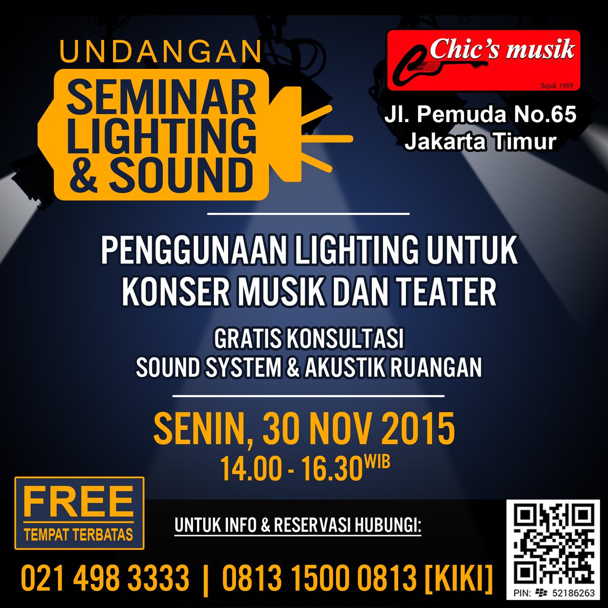 jangan sampai kelewatan Seminar LIghting &amp; Sound tgl 30.11.15 coz bkl nambah ilmu bgt nih <a href="/chicsmusik/">Chic's Musik</a>  "
