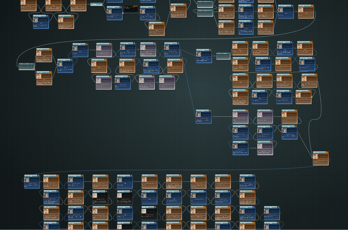 dlg_joni's tweet photo. Working on dialogue flow of #challengersofkhalea @DreamloopGames @articydraft made nifty tool for it #gamedev #games https://t.co/4zxHT1P76l