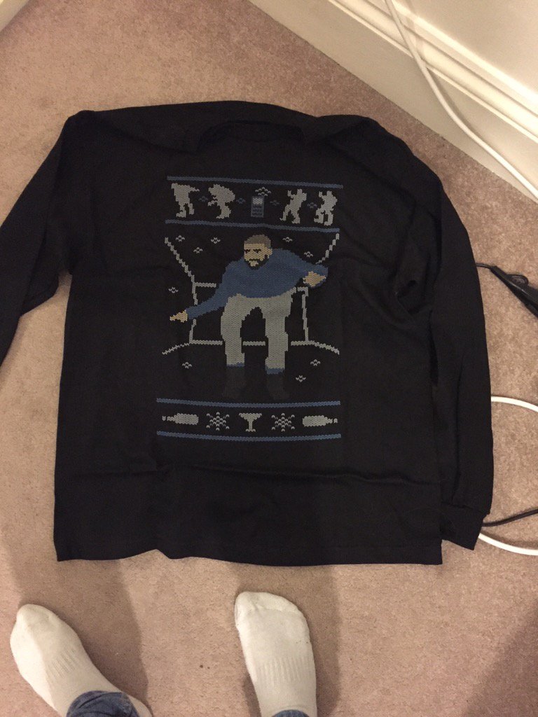 BrennanJosh's tweet photo. @ChristmasDobbs @goodwinadg and me have got hotline bling jumpers for the event. https://t.co/f51FXrTiTl