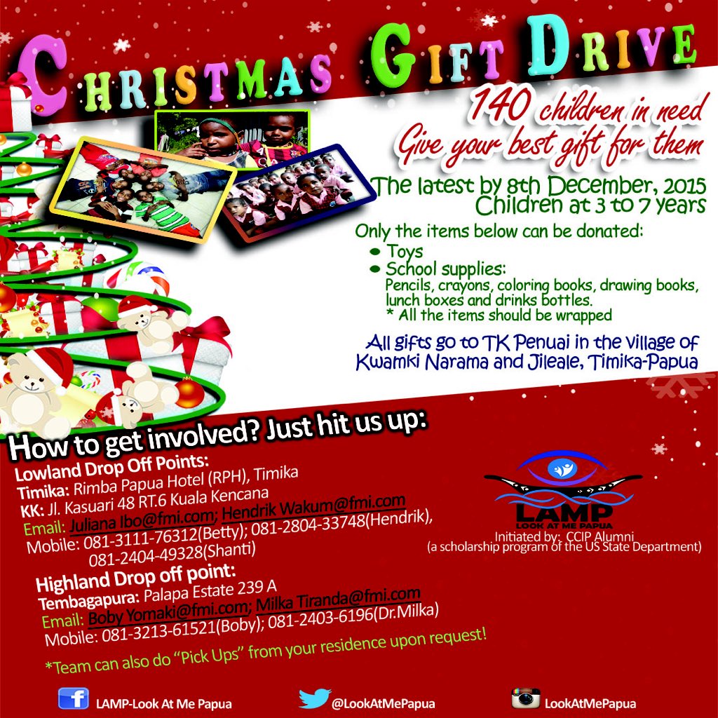LookAtMePapua's tweet photo. LAMP's new projects has kicked off, do something for Papua #ccip #children #christmasgiftdrive #papua #socialwork https://t.co/q239hdRQEE