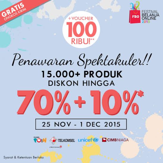 Festival Belanja Online 2015!  15.000 produk diskon hingga 70%! Klik bit.ly/21fkqEH #FBO2015
