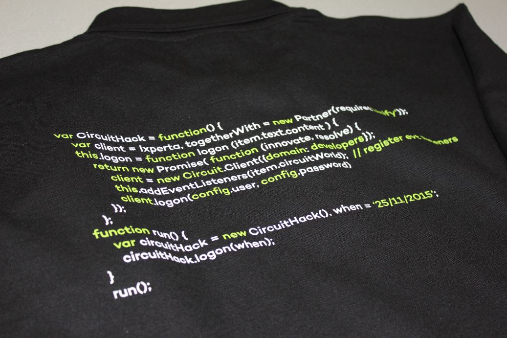 Hackathon off to a good start this afternoon with the right outfit :) Good luck Ixperta, have fun! #CircuitHack