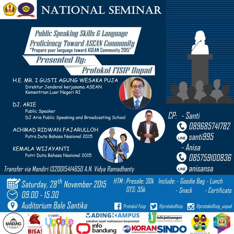 AcaraUnpad's tweet photo. Public Speaking Skills and Language Prociency Toward Asean Community 2015 @protokolfisip https://t.co/2GDzcBXMjA https://t.co/AZjBeb1TEG