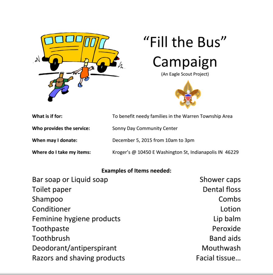 msdwarren's tweet photo. Please help David Scholl from Raymond Park Middle School on his Eagle Scout Project "Fill the Bus Campaign". https://t.co/PP8T6DJTpu