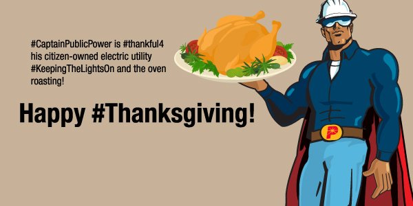 publicpowerorg's tweet photo. #CaptainPublicPower says have a happy #Thanksgiving and thank your #publicpower utility for #keepingthelightson https://t.co/k0E3mgYa7T
