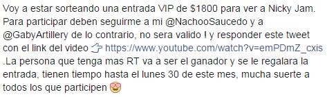 NachooSaucedo's tweet photo. PARTICIPA POR UNA ENTRADA PARA VER A NICKY JAM😍

LINK PARA COMPARTIR👉 https://t.co/WVuxhCGg0k

SEGUI👉@GabyArtillery https://t.co/V83FPfTXvF