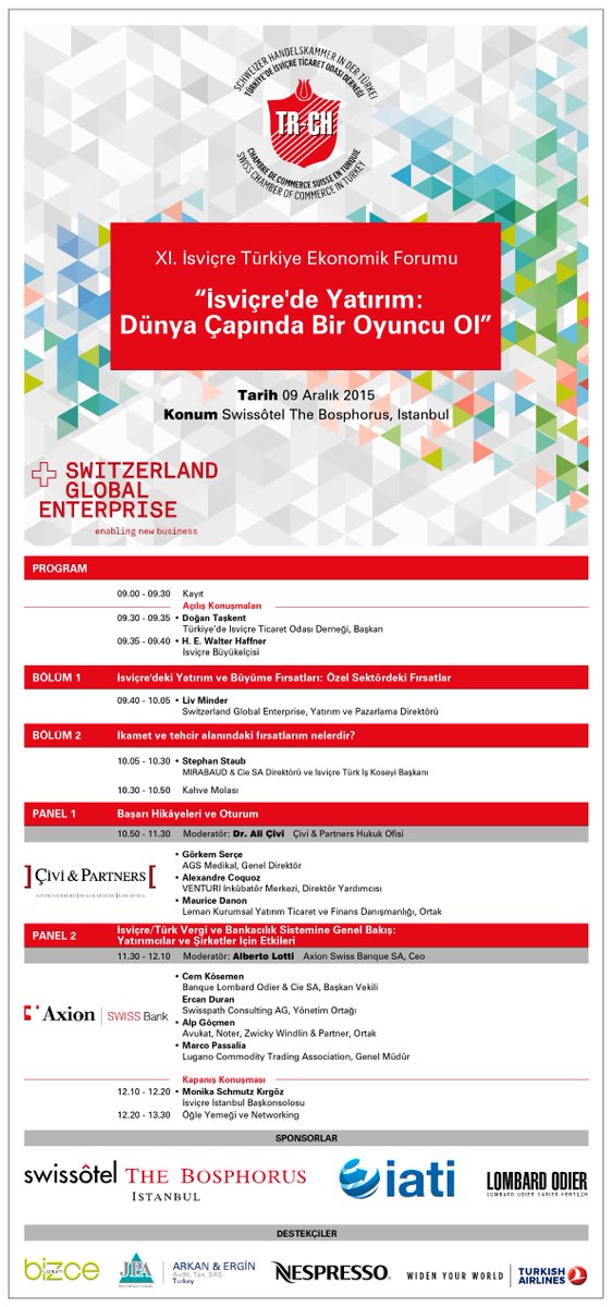 SwissChamber's tweet photo. #InvestInCH @SGE #beaglobalplayer #scct #swissturkisheconomicforum Get your tickets now: https://t.co/XY1W3ryx8q https://t.co/Zo7u093ssC