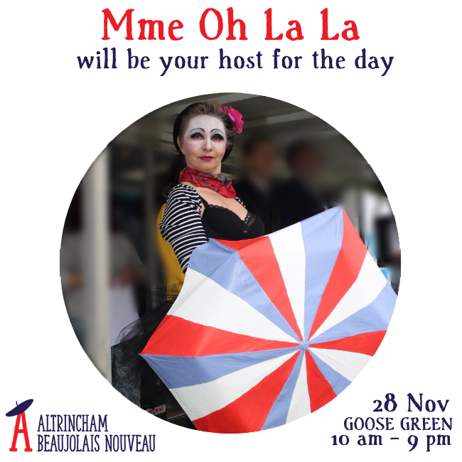 AltyFrenchFest's tweet photo. Meet your MC for the Beaujolais Nouveau Day The inimitable Mme Oh La La will guide you through the day's events https://t.co/5RKu5w43Ah
