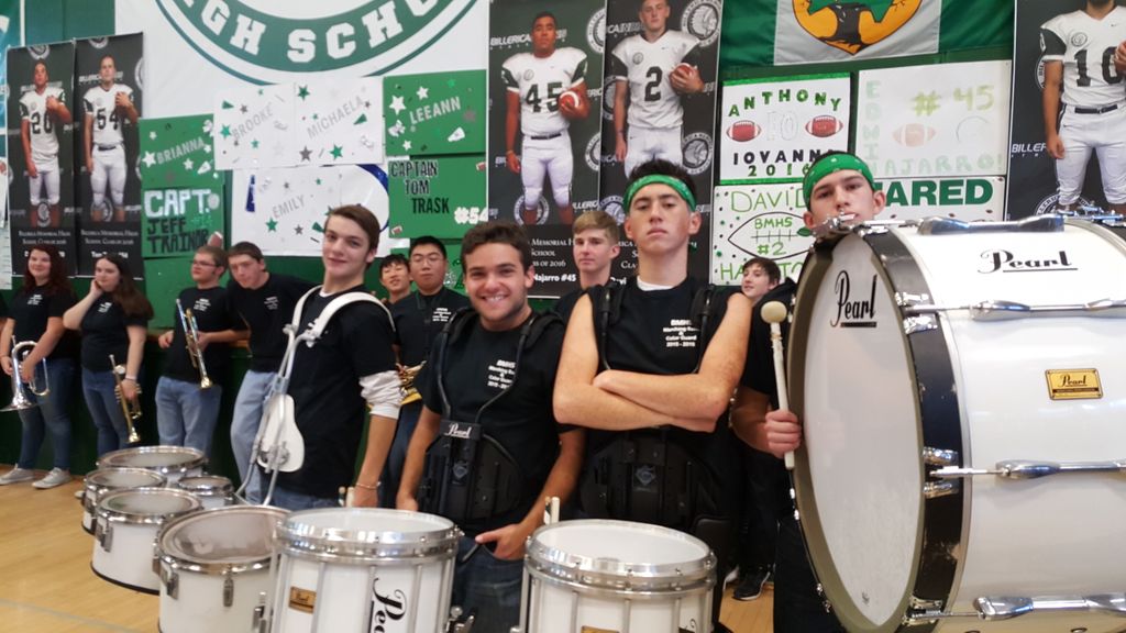 BMHSIndians's tweet photo. The drum line is getting ready to pump up the crowd. #SpiritWeek2015 https://t.co/eYomjVGmsV