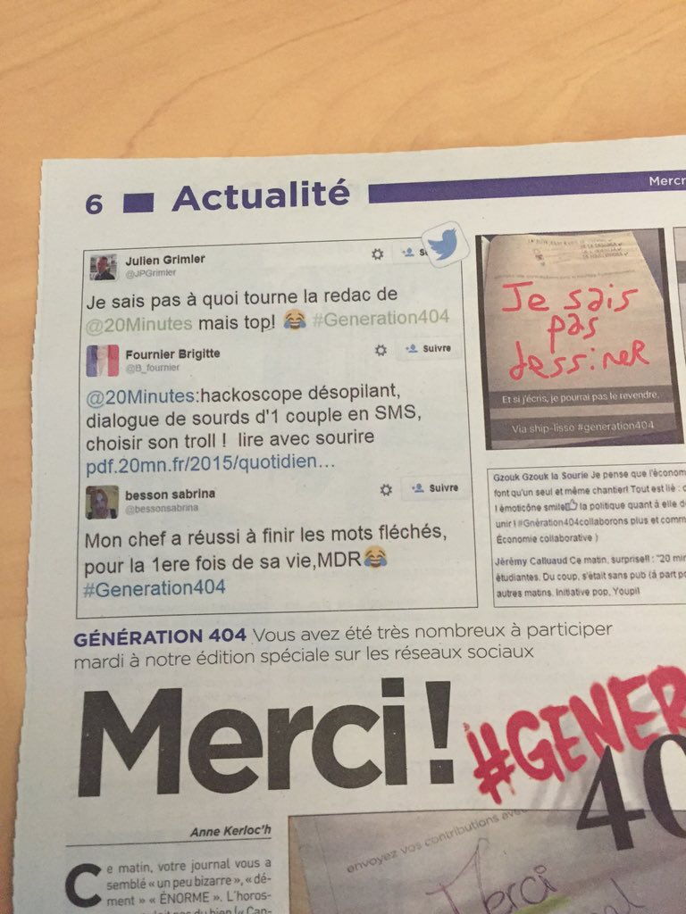 JPGrimler's tweet photo. Je comprend mieux pourquoi mes collègues parlent de @20Minutes depuis ce matin 😉 top! #Merci #Generation404 https://t.co/XaljA4zoiq