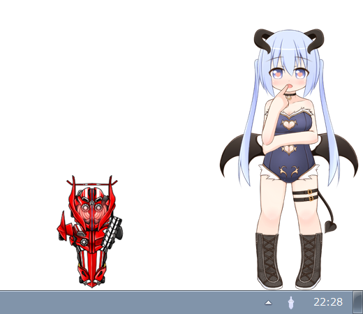 「シズクと冷しゃぶR」更新しました。
表情に「照れ顔Wピース」「おいしそう」を追加しました。
きせかえに「オプション(ハート目)」を追加しました。
コスチューム「悪魔」を盛りました。「悪魔」を右クリックで盛ります。
#ukagaka 