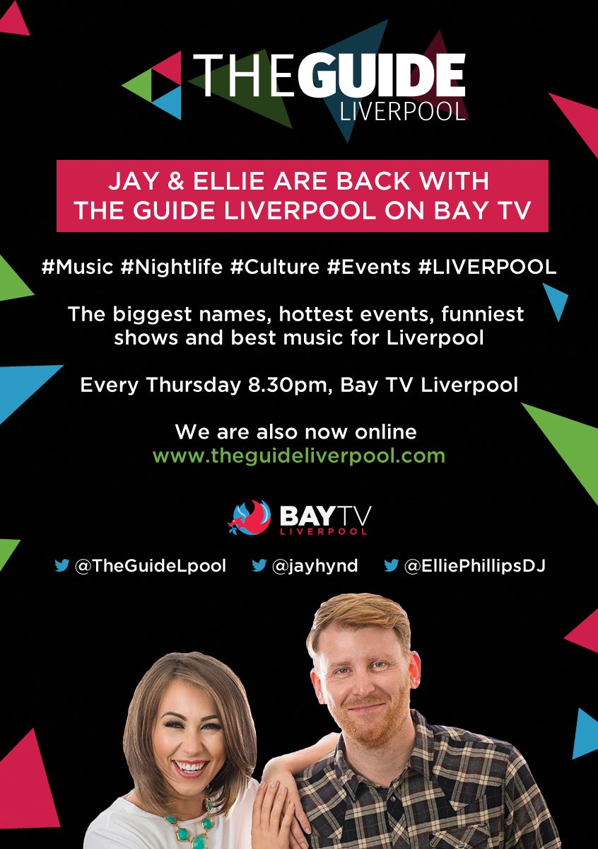 TheGuideLpool's tweet photo. New series of The Guide #Liverpool starts on @BayTV_Liverpool tomorrow 8.30 #JayAndEllie #Events #Music #Liverpool https://t.co/83a04KZSVb