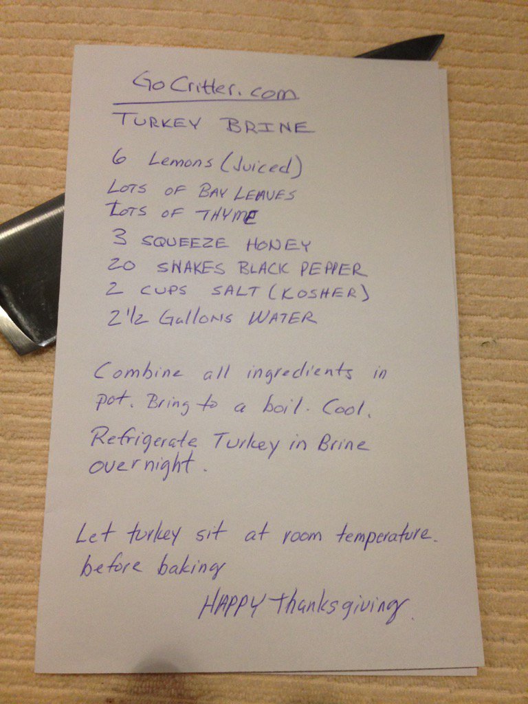 GoCritter's tweet image. Yes, this is spare, but it is a good recipe for Turkey Brine.