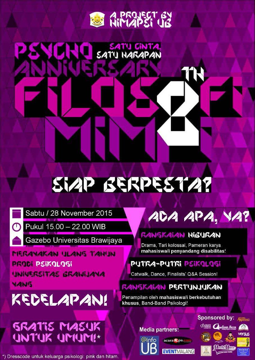 Festival Psychology UB Anniversary “Filosofi Mimpi” present by: <a href="/HimapsiUB/">HIMAPSI Brawijaya</a>
28 Nov ’15 @Gazebo UB jam 15.00-22.00