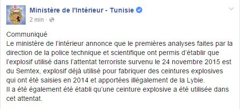 Rebecca_Chaouch's tweet photo. #TunisAttack - #MI : du Semtex utilisé pour une ceinture explosive. #Tunisie #Tunisia https://t.co/xjAFWLxNZO
