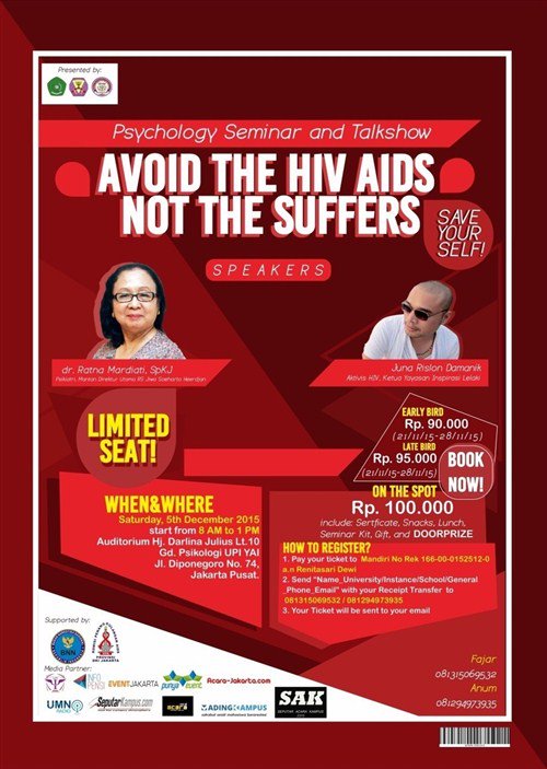 Seminar &amp; Talkshow Psikologi HIV AIDs | 5 Des'15 At Gdg. Psikologi UPI YAI | 8am - 1pm | CP: 0813 1506 9532