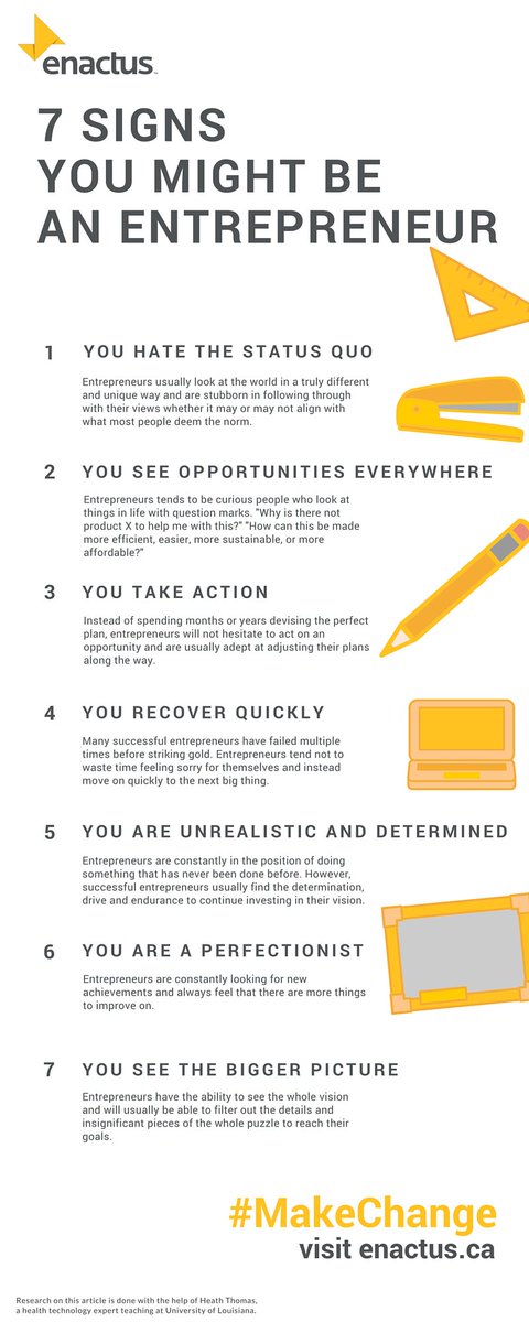 7 signs you might be an #entrepreneur! #MakeChange #EnactusWeek #studententrepreneur #socent