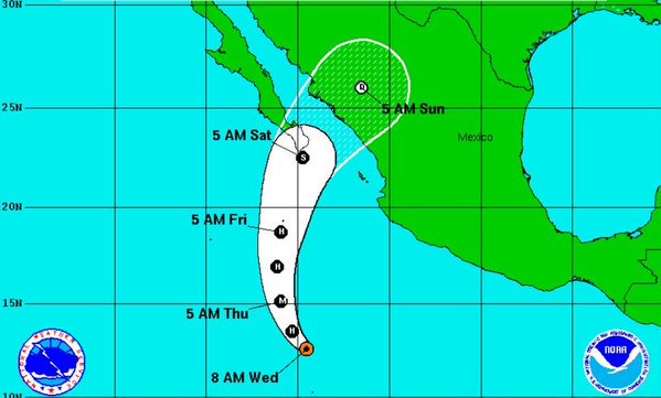 RedNoticiasOx's tweet photo. #PaisRed Posible trayectoria del huracán #Sandra, ahora categoría 2, en el Océano Pacífico https://t.co/TyWMK76aSu