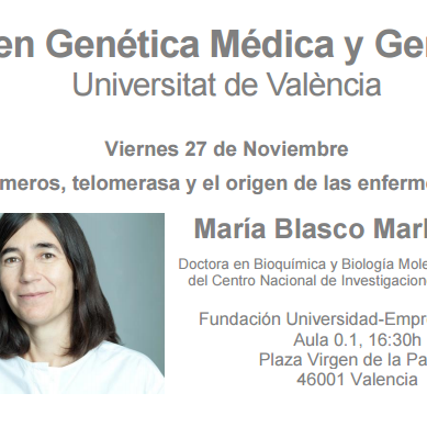 BIOVAL_es's tweet photo. #Telómeros, telomerasa y el origen de las enfermedades' María Blasco,  27 nov https://t.co/y9wf0NP0R4 https://t.co/fjTBm3FDke