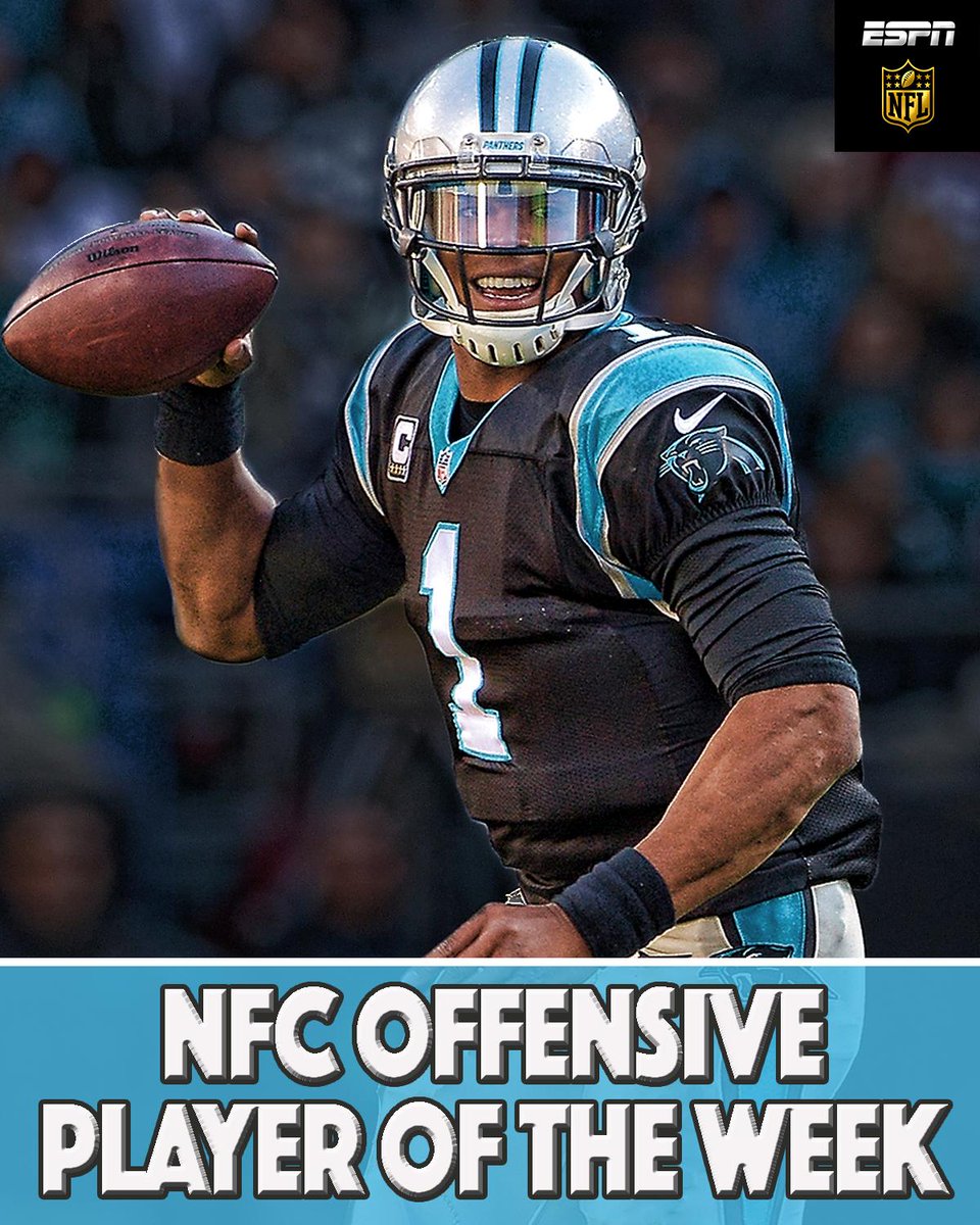 ESPNNFL's tweet photo. Congrats to @Panthers QB Cam Newton on being named the NFC Offensive Player of the Week. https://t.co/8Z34YF3amH