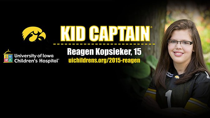 TheIowaHawkeyes's tweet photo. Kid Captain for the #Hawkeyes football game at Nebraska is Reagen Kopsieker #Until https://t.co/KD2mVvyirH https://t.co/tqTeip8HPs