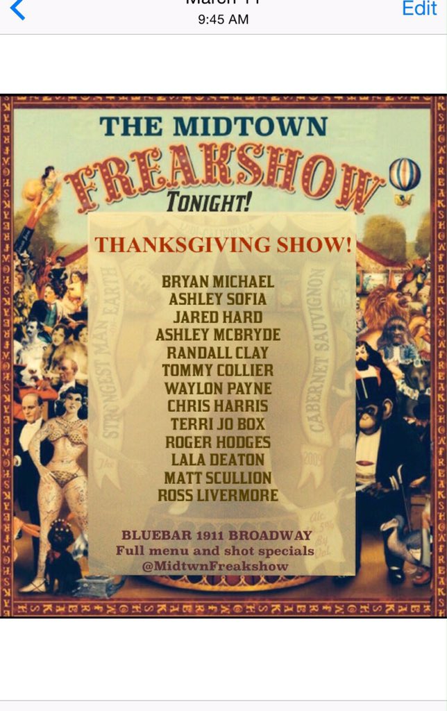 MidtwnFreakshow's tweet photo. Tonight! @WaylonPayne @AshleyMcBryde @randall_clay @laladeatonmusic @MattScullion https://t.co/AWFDfTOQGa