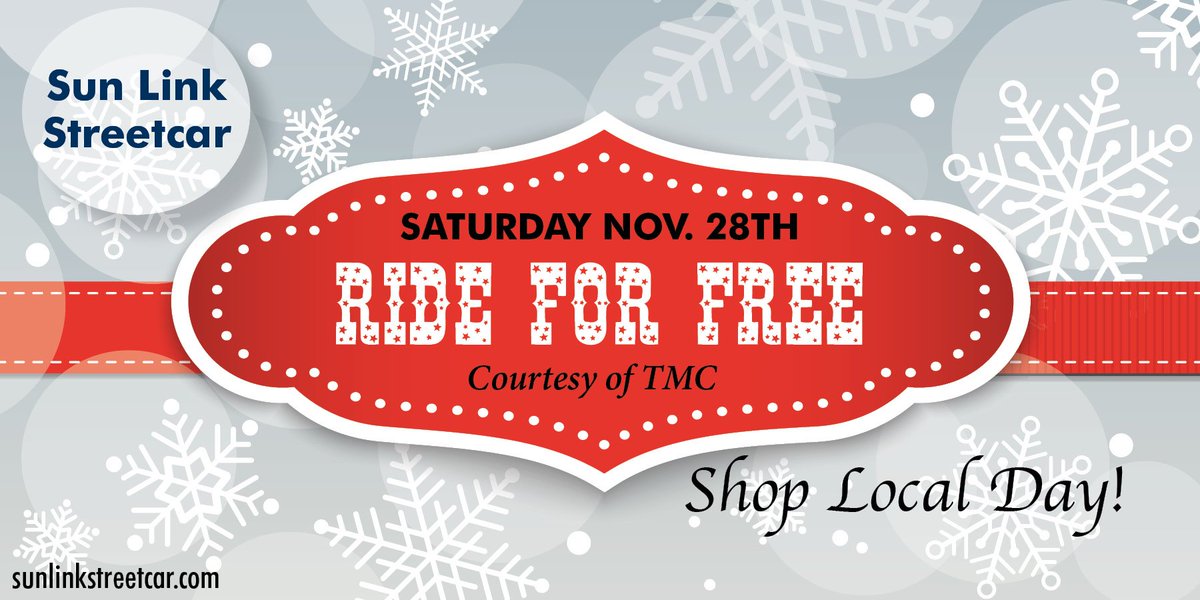 SunTranJobs's tweet photo. It is almost #ShopLocalDay! Come and #RideFree2Shop on Sat. Nov. 28, thanks to @tmcaznews https://t.co/0z9YgIMbLL
