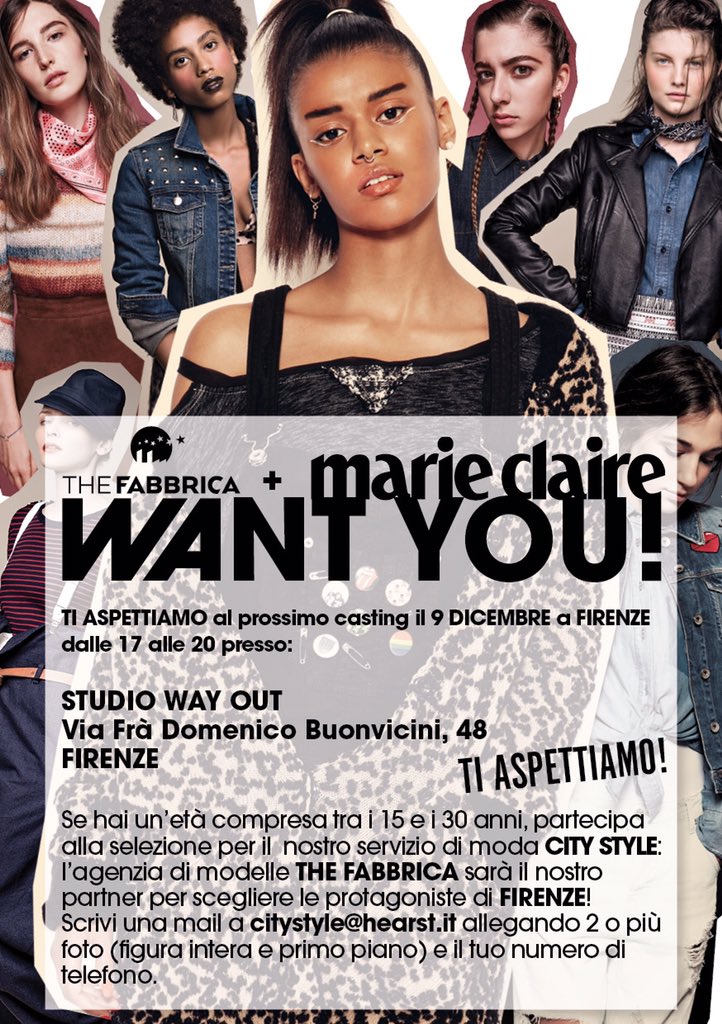 MarieClaire_it's tweet photo. Vuoi fare la modella? Ti stiamo cercando per #Firenze #MCcasting #wewantyou #mccitystyle  @TheFabbrica https://t.co/fKJgwEWpiE