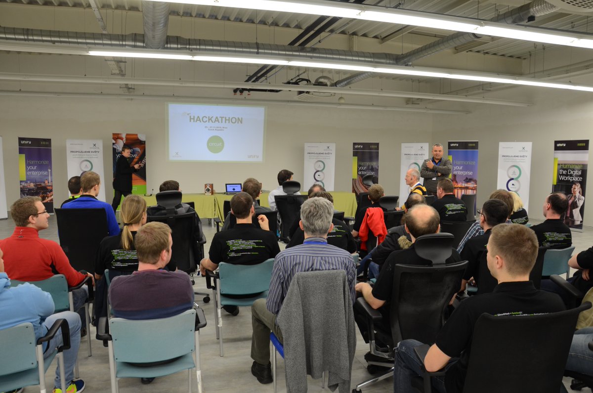 UnifyMitel's tweet photo. Final briefing before lockdown - #CircuitHack in Brno is now underway! More info here https://t.co/tCqE2U6N0n https://t.co/Nfk9OJA6WA