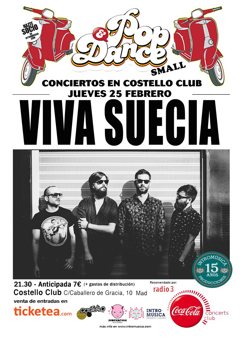 intromusica_pro's tweet photo. ¡Nueva fecha! @VivaSuecia en #PopAndDanceSmall el 25 de Febrero.
Entradas: https://t.co/ZCvaxEOV6z @Subterfugerec https://t.co/DXvONGqdLl