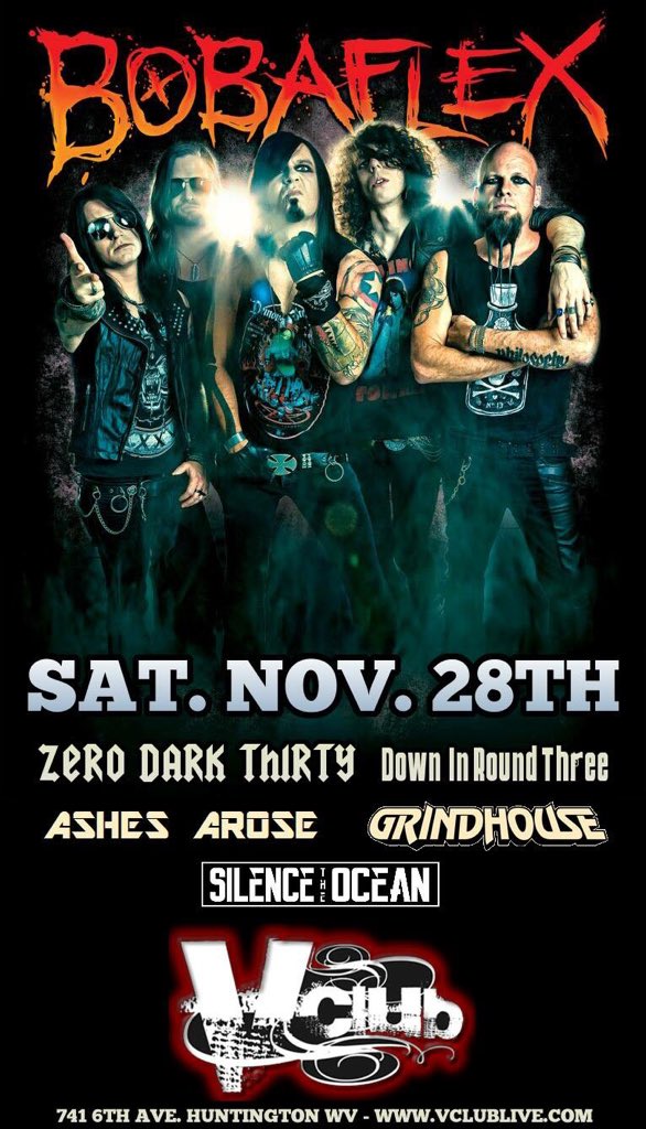 SilenceTheOcean's tweet photo. We play at @VClubWV this Saturday with @bobaflex @ZDTBand @DowninRound3 #ashesarose and #grindhouse come hangout! https://t.co/4E6SecMxsM