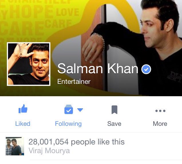 salmanuniv's tweet photo. Congratulations @BeingSalmanKhan Sir #28MillionSalmaniacsOnFB https://t.co/wU4OakGpLg