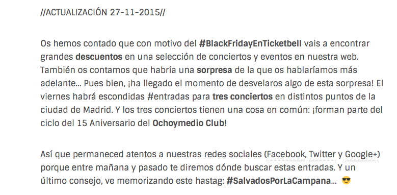 #Novedades del #BlackFridayEnTicketbell y de una sorpresa relacionada con <a href="/ochoymedioclub/">Ochoymedio</a> bit.ly/1S6w6DF