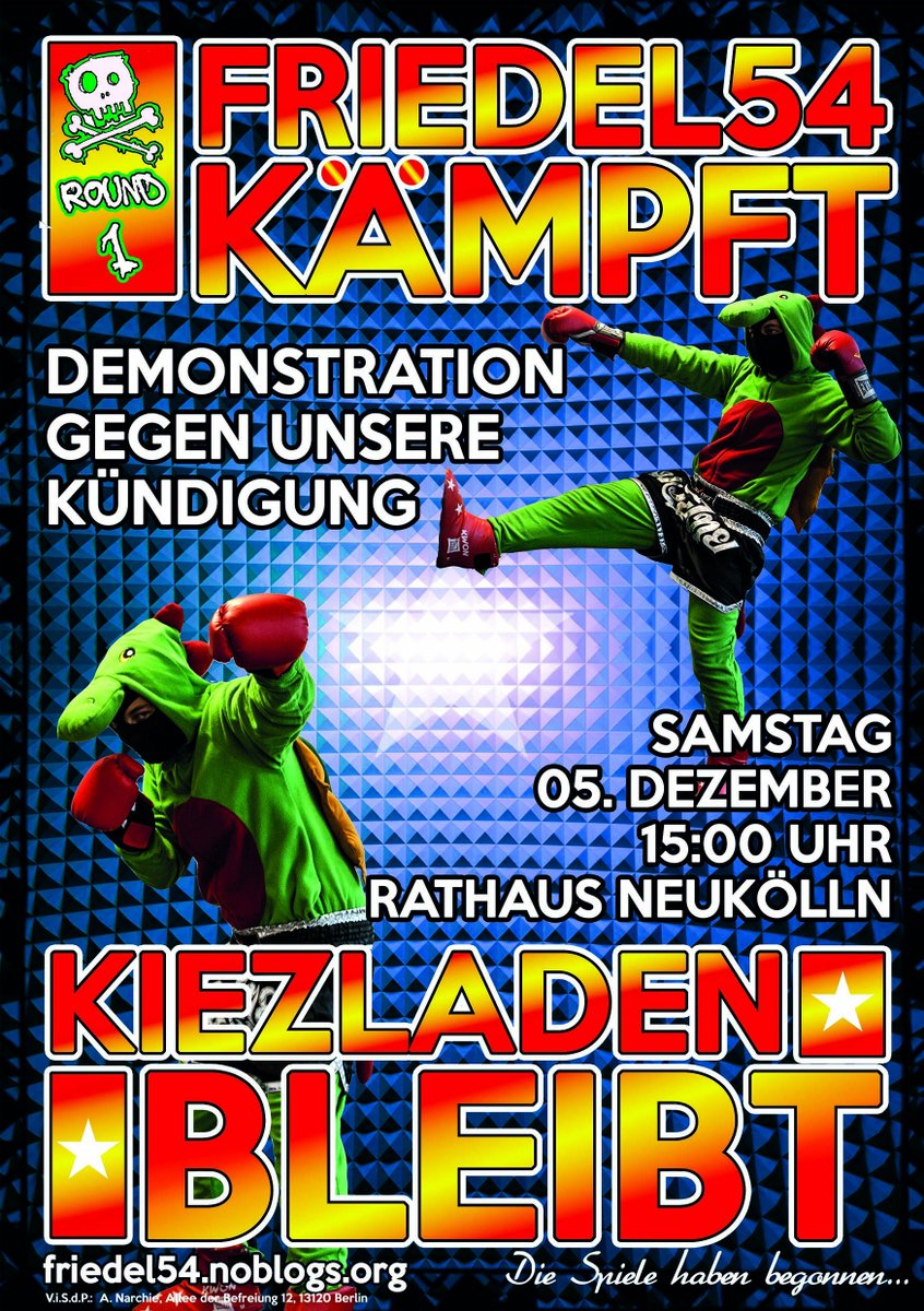Demonstration gegen unsere Kündigung! 5. Dezember, 15 Uhr, Rathaus #Neukölln, #f54bleibt